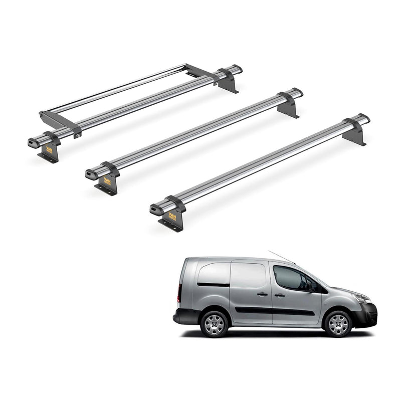 Peugeot Partner (2008-2018) - 3 Van Guard Ultibar Trade Roof Bars + Roller