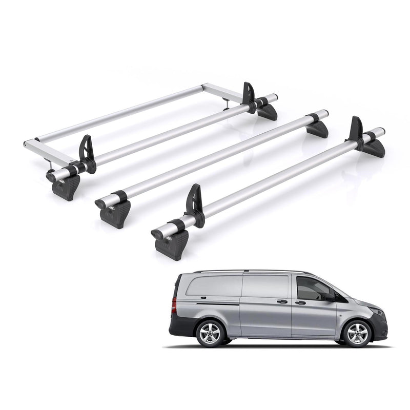 Mercedes Vito (2014-) - 3 Rhino Kammbar Pro Roof Bars + Roller (Aluminium)