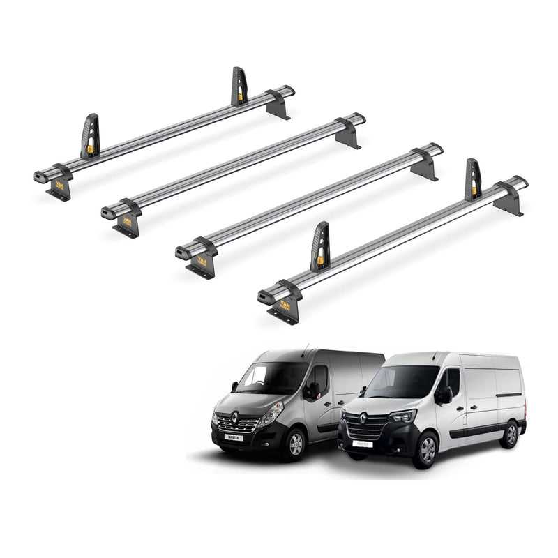 Renault Master Roof Rack (2010+) 4 Roof Bars + Loadstops Van Guard Ultibar Trade