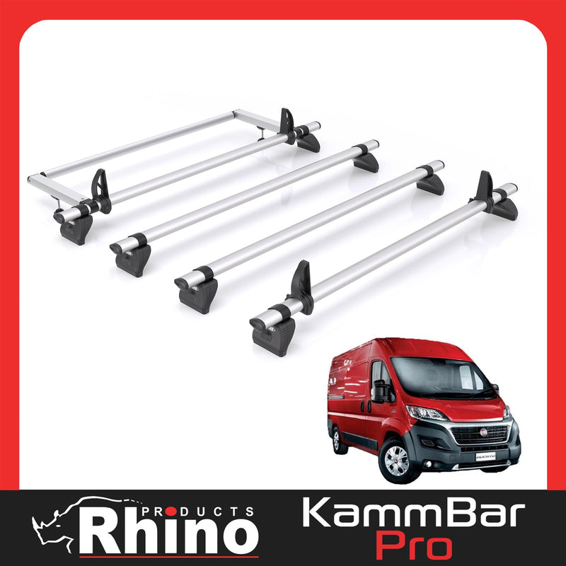 Fiat Ducato (2006-) - 4 Rhino Kammbar Pro Roof Bars + Roller (Aluminium)