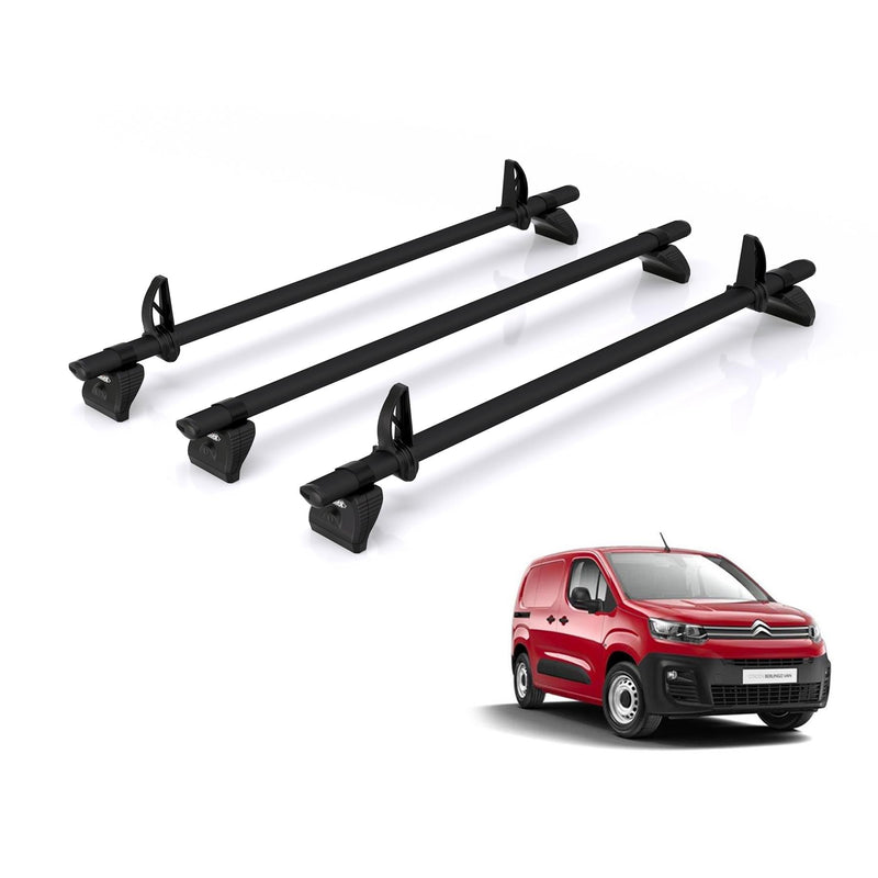 Citroen Berlingo (2018-) - 3 Rhino Kammbar Black Roof Bars (Aluminium)