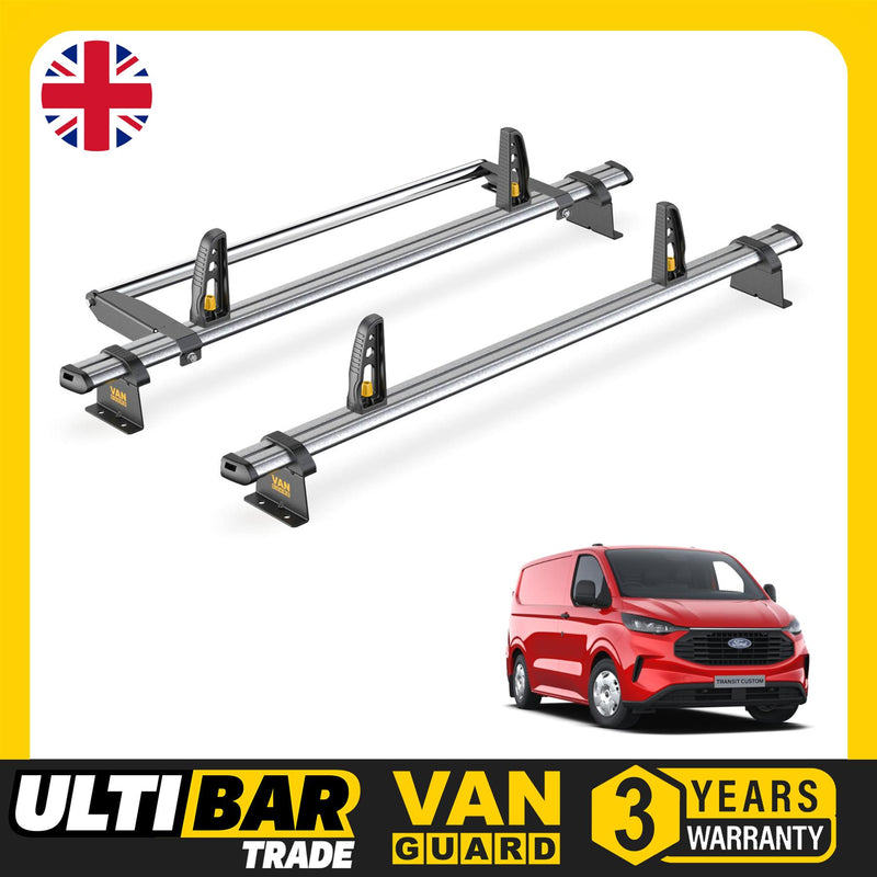 Ford Transit Custom Roof Rack for 2024+ Van Guard  2 Bars + Roller + Loadstops