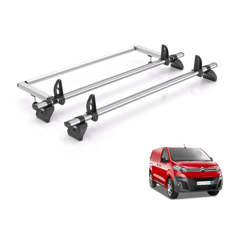 Peugeot Expert (2016-) - 2 Rhino Kammbar Fleet Roof Bars + Roller (Steel)