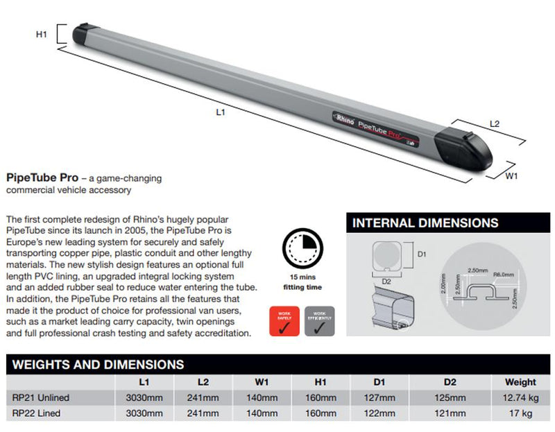 Rhino Pipe Tube Pro Lined (3m)