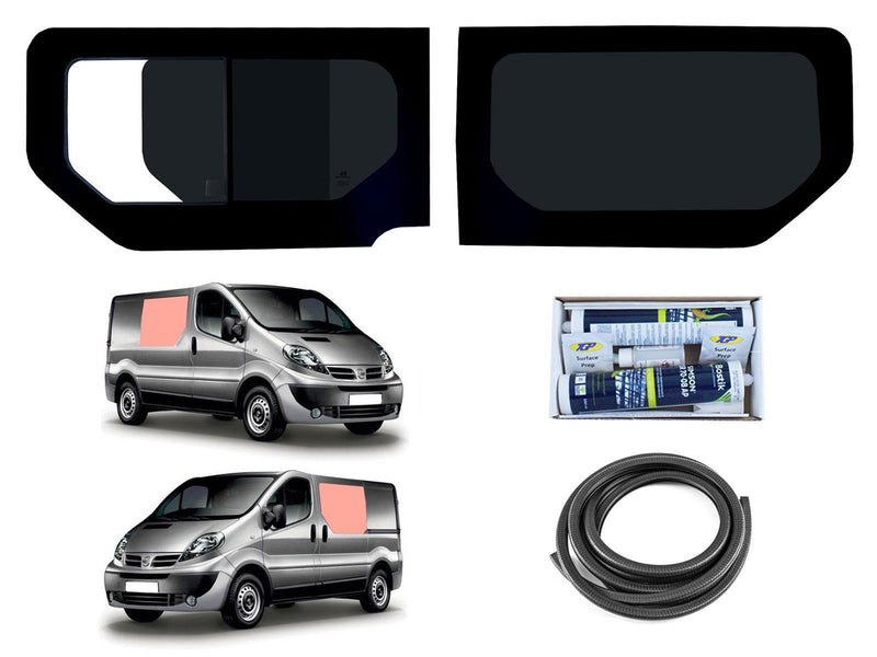 Nissan Primastar (2001-2014) Driver Fixed Passenger Opening Side Windows Privacy Camper Glass with Fitting Kit