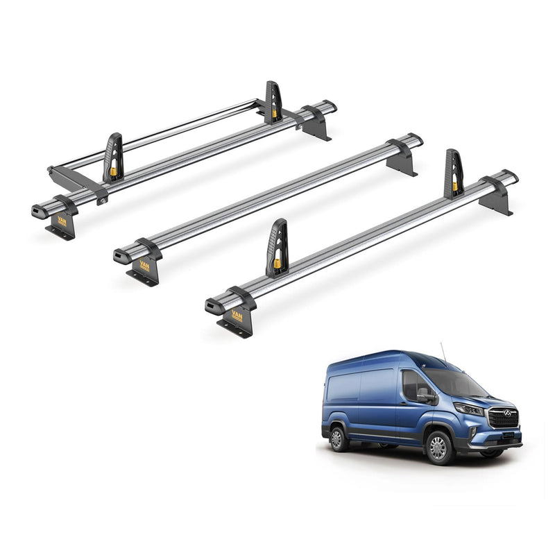 Maxus Deliver 9 Roof Rack for 2020+ 3x Roof Bars, Roller, Loadstops - Van Guard