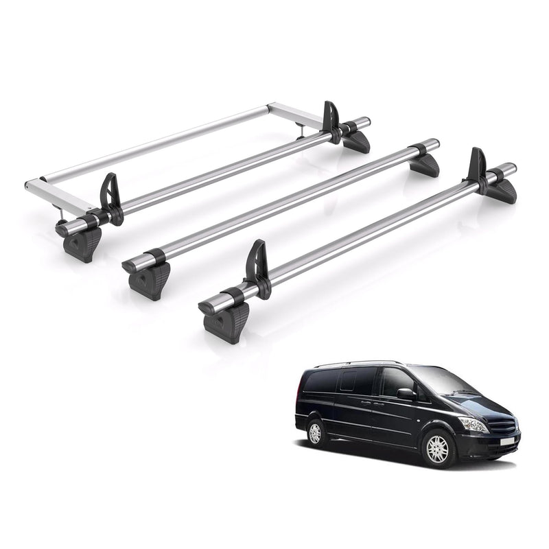 Mercedes Vito (2003-2014) - 3 Rhino Kammbar Fleet Roof Bars + Roller (Steel)