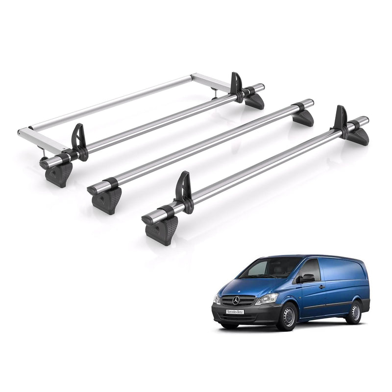 Mercedes Vito (2003-2014) - 3 Rhino Kammbar Fleet Roof Bars + Roller (Steel)