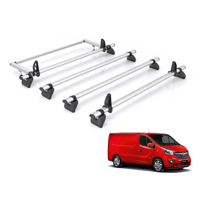 Vauxhall Vivaro (2014-2019) - 4 Rhino Kammbar Pro Roof Bars + Roller (Aluminium)