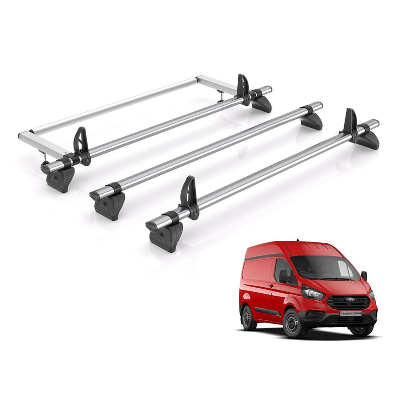 Ford Transit Custom - 3 Rhino Kammbar Fleet Roof Bars + Roller (Steel)