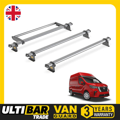 Nissan NV300 (2016-2021) - 3 Van Guard Ultibar Trade Roof Bars + Roller