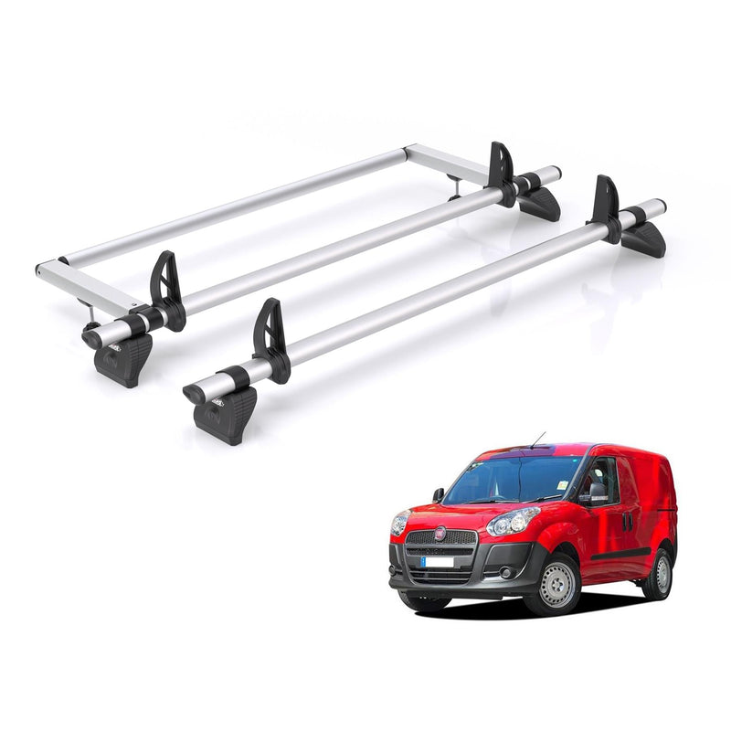 Fiat Doblo (2010-2022) - 2 Rhino Kammbar Pro Roof Bars + Roller (Aluminium)