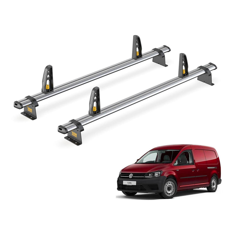VW Caddy Roof Rack for 2015-2020 Maxi 2x Roof Bars + Loadstops Van Guard Trade