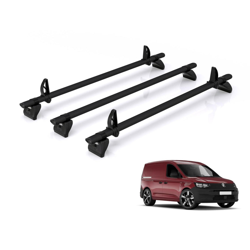 VW Caddy (2020-) - 3 Rhino Kammbar Black Roof Bars (Aluminium)