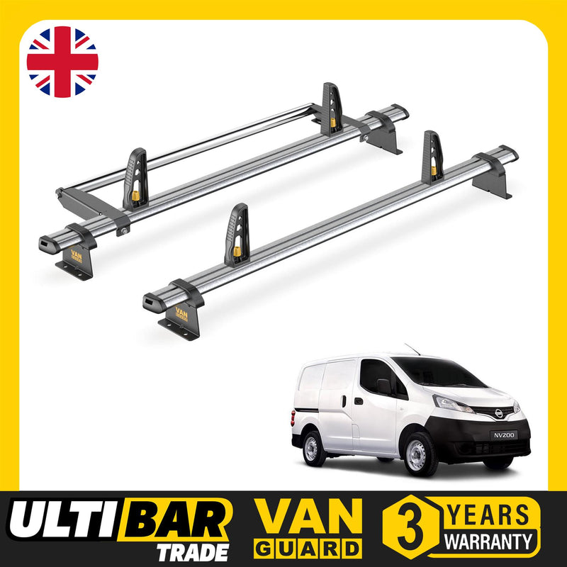 Nissan NV200 Roof Rack 2x Bars & Roller & Loadstops Van Guard Ultibar Trade