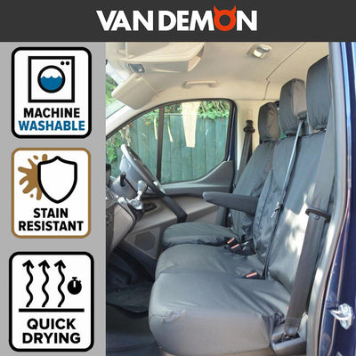 Ford Transit (2013-) Custom Front & Rear Black Seat Cover Bundle With Work Tray [DCIV/ Crew Cab]