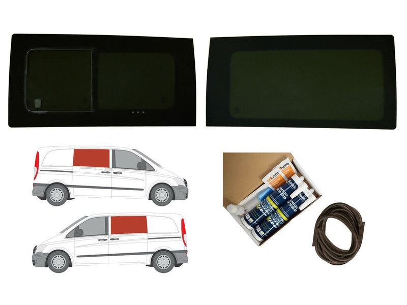 Mercedes Vito (2003-2014) Driver Fixed Passenger Opening Side Windows Privacy Camper Glass with Fitting Kit