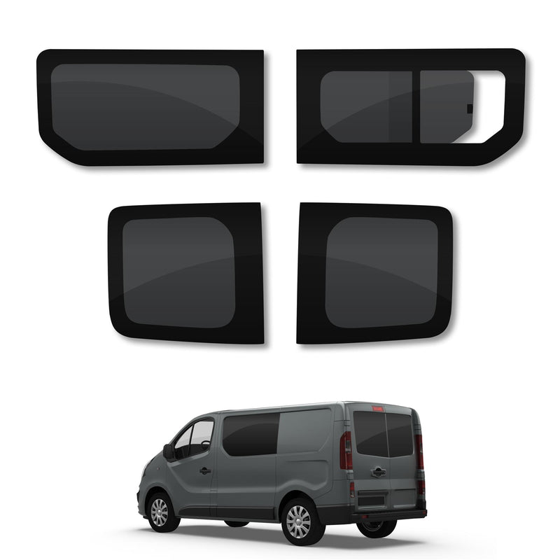 Vauxhall Vivaro (2014-2019) Driver Opening Passenger Fixed Side and Rear Door Window Privacy Camper Glass Full Kit