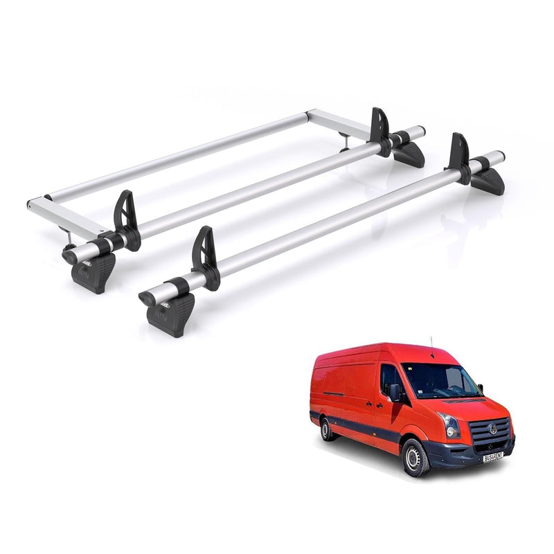 VW Crafter (2006-2017) - 2 Rhino Kammbar Pro Roof Bars + Roller (Aluminium)
