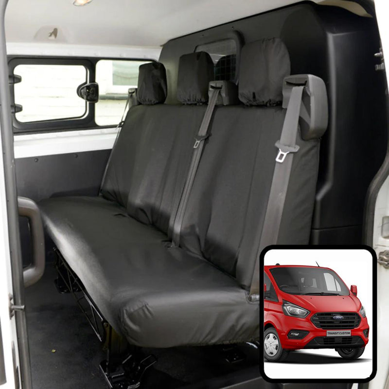 Ford Transit (2013-) Custom Rear 3-Seater Black Seat Covers [DCIV/ Crew Cab]