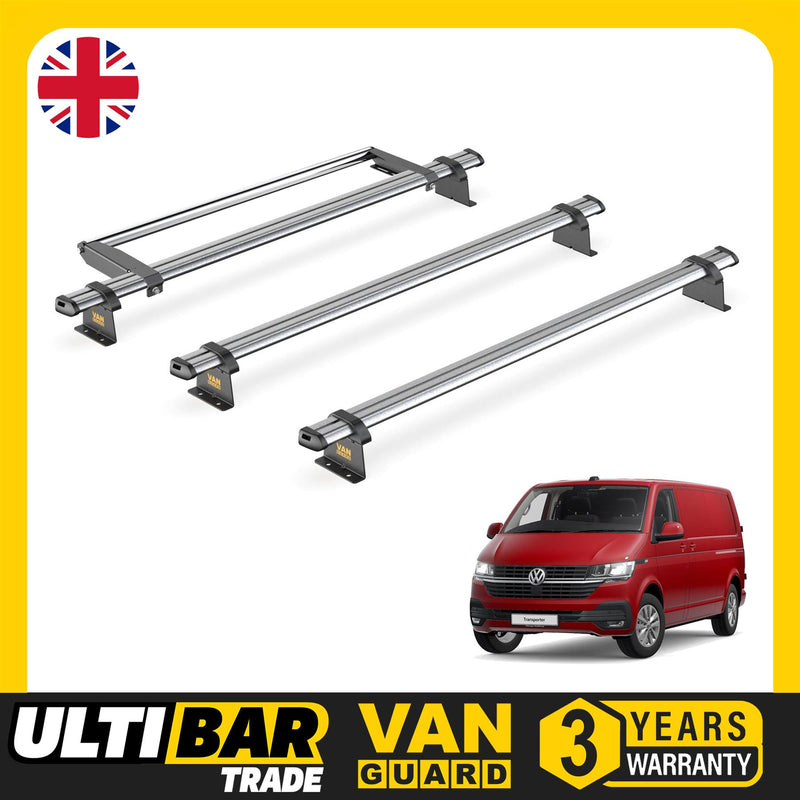 VW Transporter (2015-2024) - 3 Van Guard Ultibar Trade Roof Bars + Roller