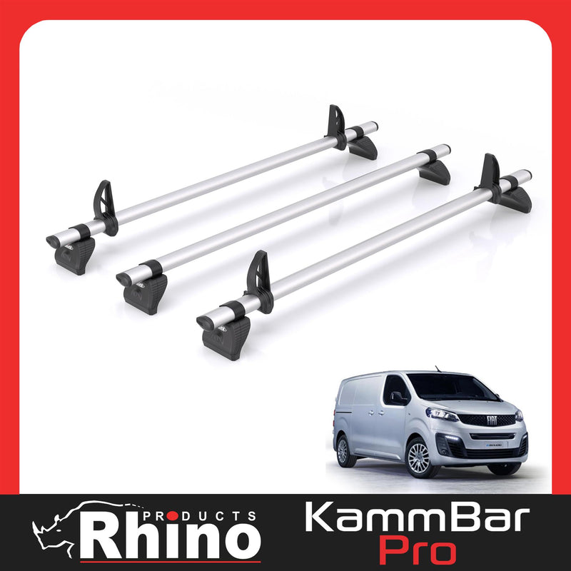 Fiat Scudo (2022-) - 3 Rhino Kammbar Pro Roof Bars (Aluminium)