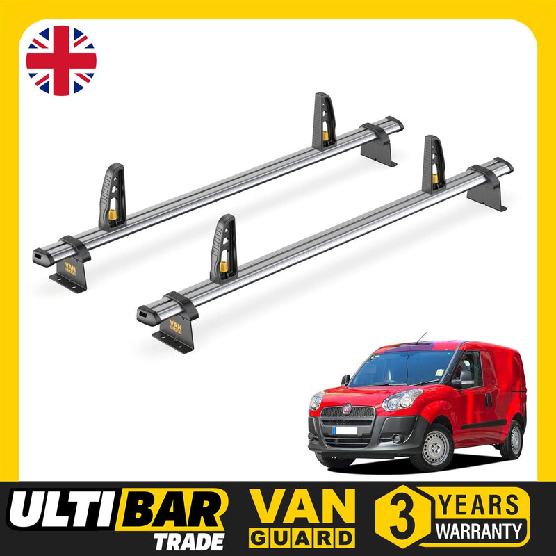 Fiat Doblo Roof Rack 2010+ Vans 2x Roof Bars Van Guard UltiBar Trade + Loadstops