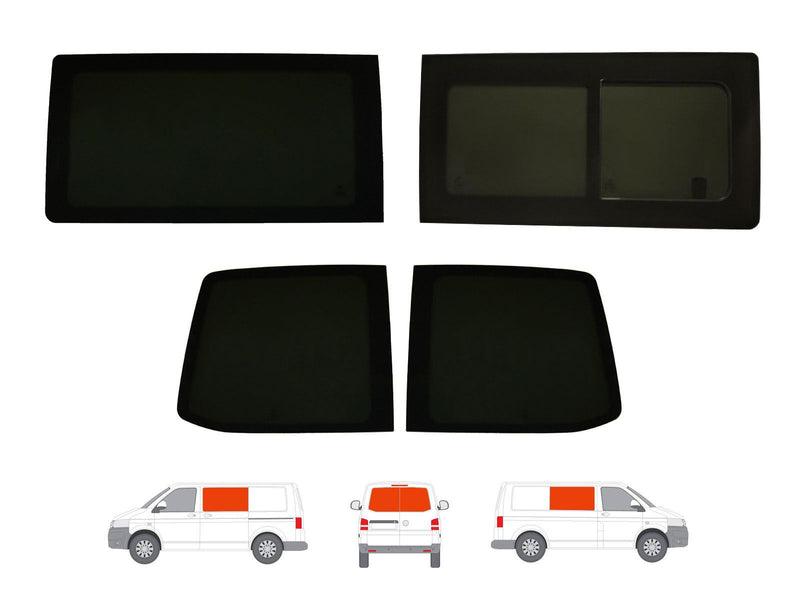 VW Transporter T6 (2015-2022) Fixed Side and Rear Door Window Privacy Camper Glass Full Kit