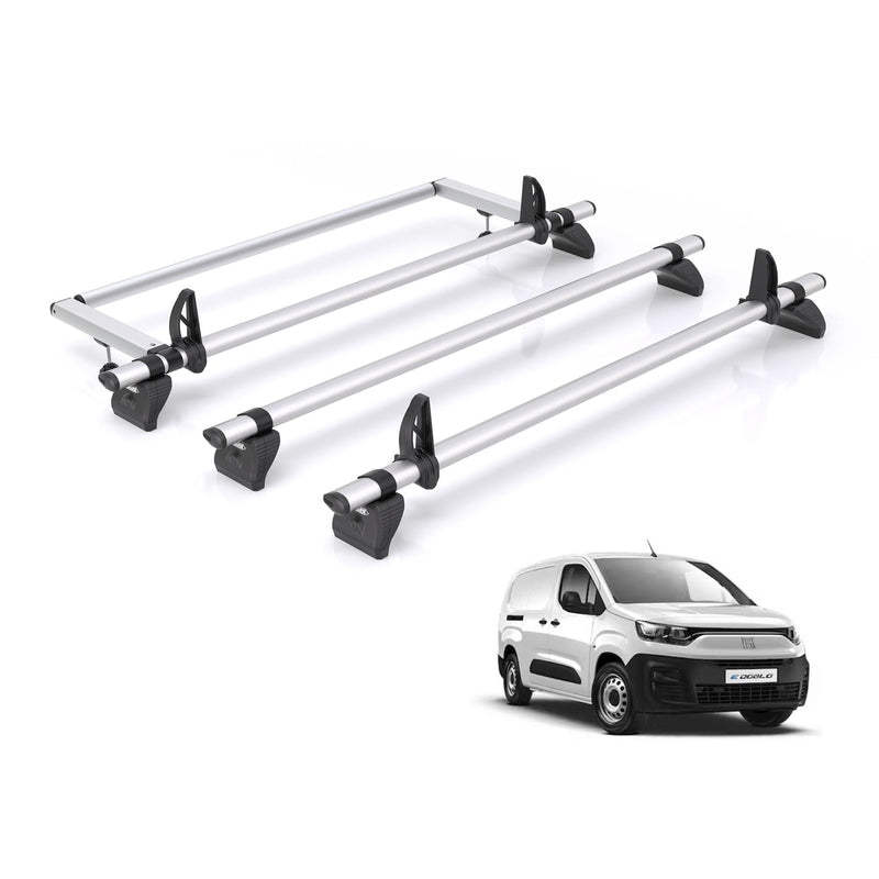 Fiat Doblo (2022-) - 3 Rhino Kammbar Pro Roof Bars + Roller (Aluminium)