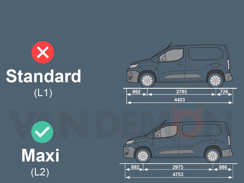 Fiat Doblo (2022-) - 3 Rhino Kammbar Pro Roof Bars + Roller (Aluminium)