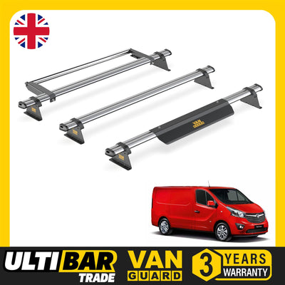 Vauxhall Vivaro (2014-2019) - 3 Van Guard Ultibar Trade Roof Bars + Roller