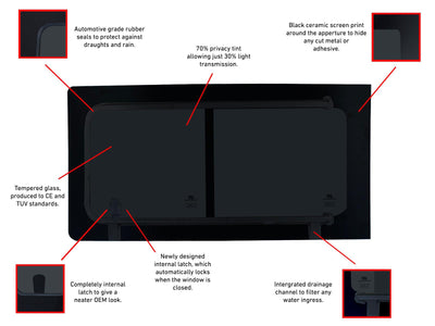 VW Transporter T5 (2003-2015) - Right Side Panel Dark Tint Opening Window & Fitting Kit