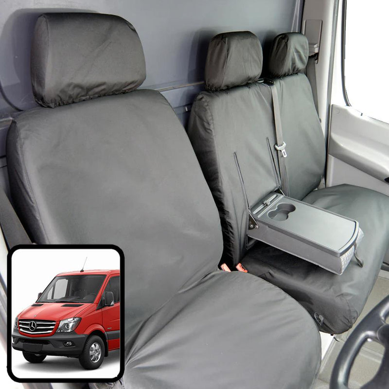 Mercedes Sprinter (2013-2018) - Tailored Front Row Centre Tray Seat Covers Black (1+2)