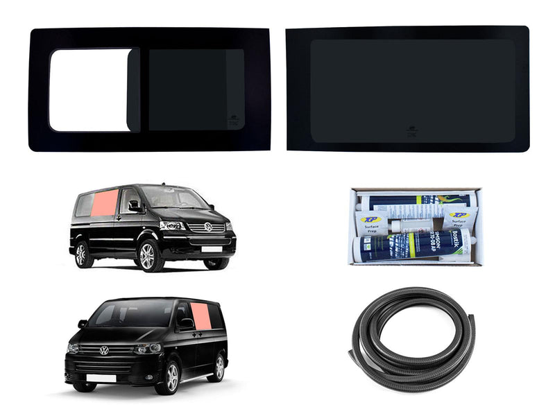 VW Transporter T5 (2003-2015) Driver Fixed Passenger Opening Side Windows Privacy Camper Glass with Fitting Kit