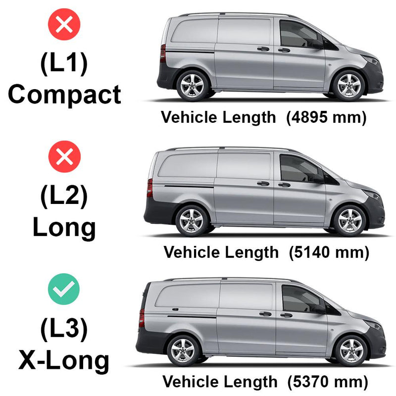 Mercedes Vito (2014-) - 3 Van Guard Ultibar Trade Roof Bars + Roller