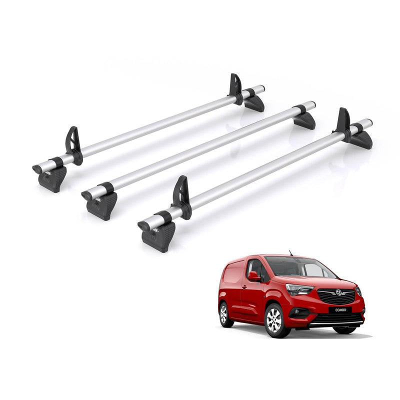 Vauxhall Combo (2018-) - 3 Rhino Kammbar Pro Roof Bars (Aluminium)