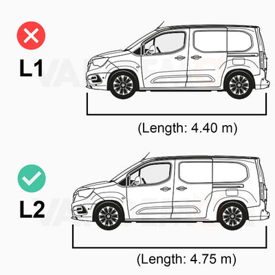 Vauxhall Combo (2018-) - 2 Rhino Kammbar Black Roof Bars (Aluminium)