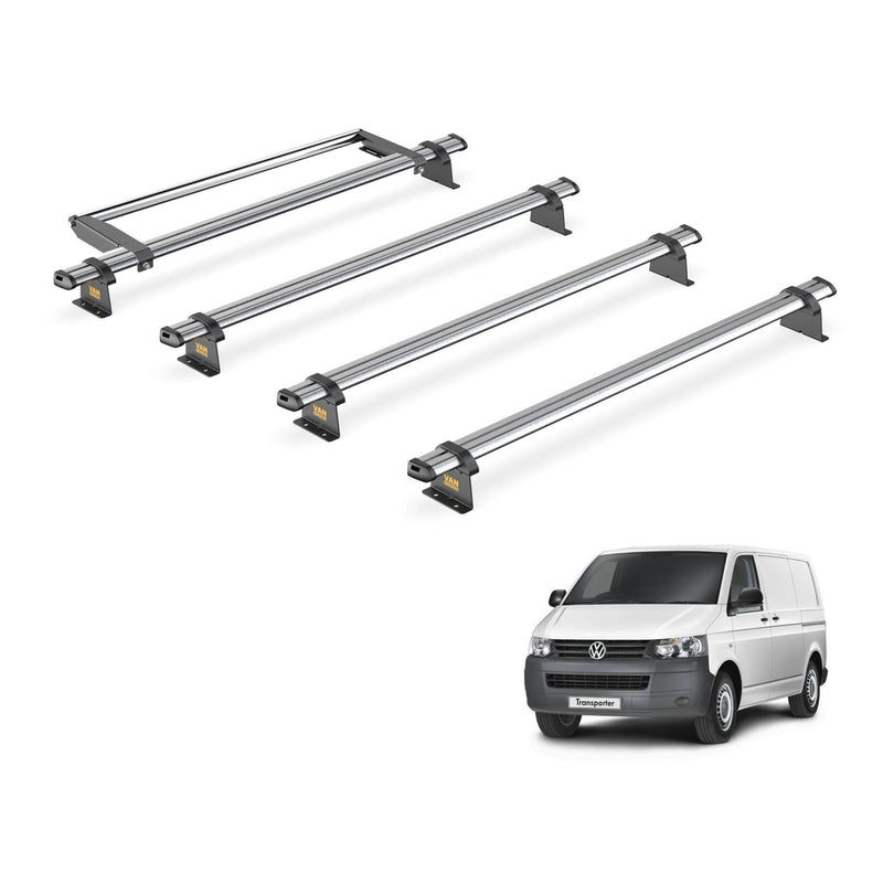 VW Transporter (2003-2015) - 4 Van Guard Ultibar Trade Roof Bars + Roller