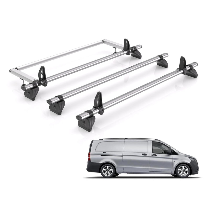 Mercedes Vito (2014-) - 3 Rhino Kammbar Fleet Roof Bars + Roller (Steel)