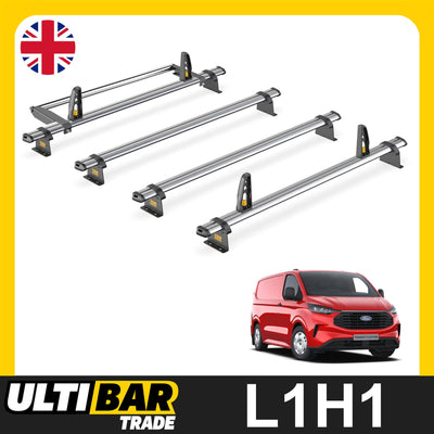 Ford Transit Custom Roof Rack for 2024+ Short (L1) 4 Bars + Roller + Loadstops