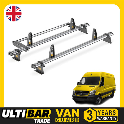 Mercedes Sprinter Roof Rack (2006-18) High Roof 2x Bars & Roller Van Guard Trade