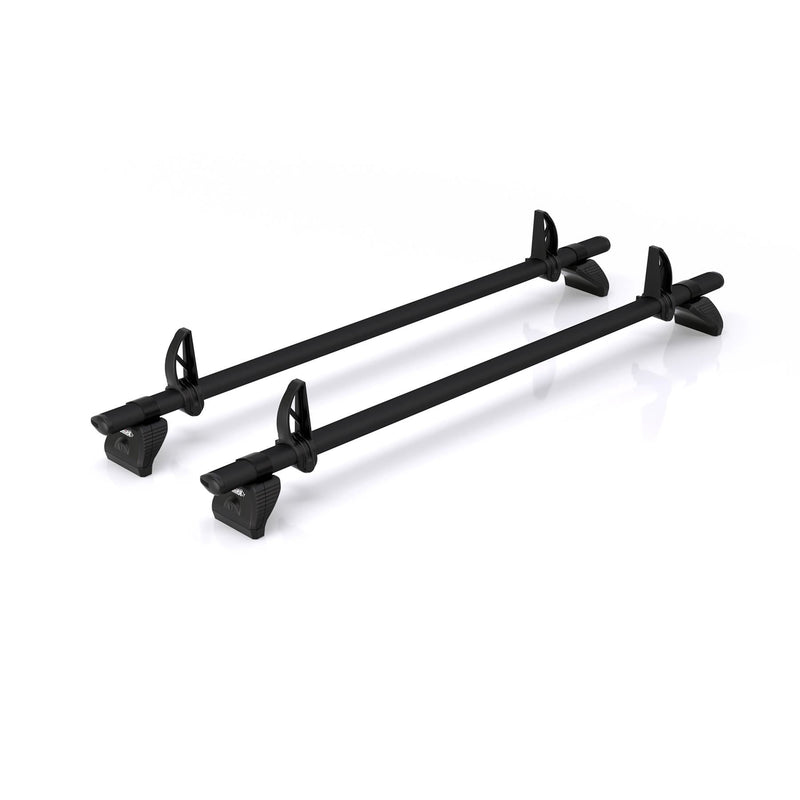 Ford Transit Custom - 2 Rhino Kammbar Black Roof Bars + Roller (Aluminium)