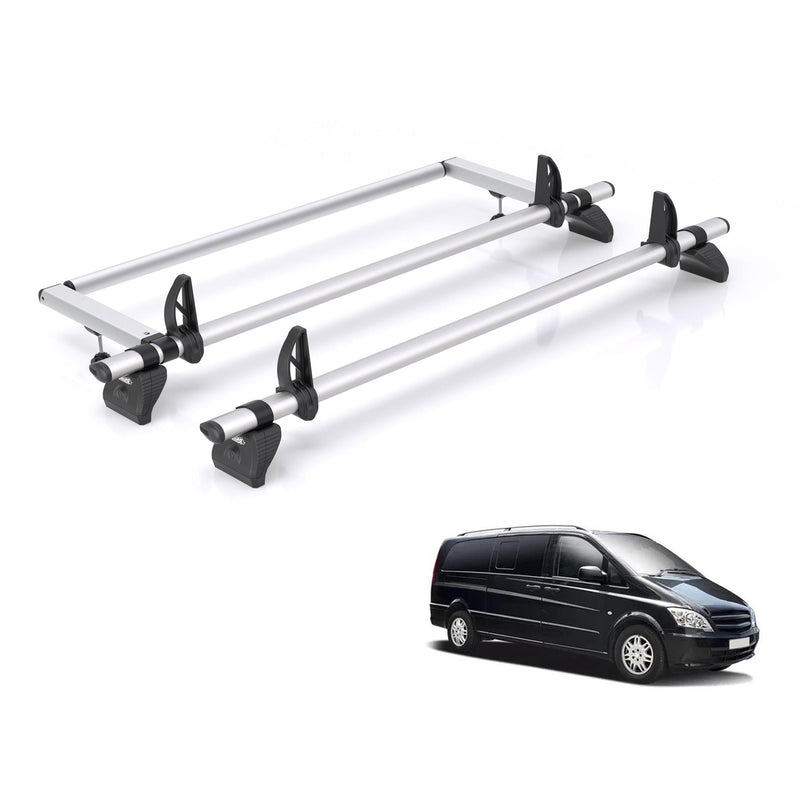 Mercedes Vito (2003-2014) - 2 Rhino Kammbar Pro Roof Bars + Roller (Aluminium)