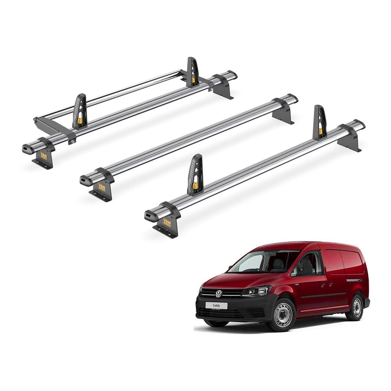 VW Caddy Roof Rack for (2010-2015 Maxi) 3 Roof Bars & Roller Van Guard Trade