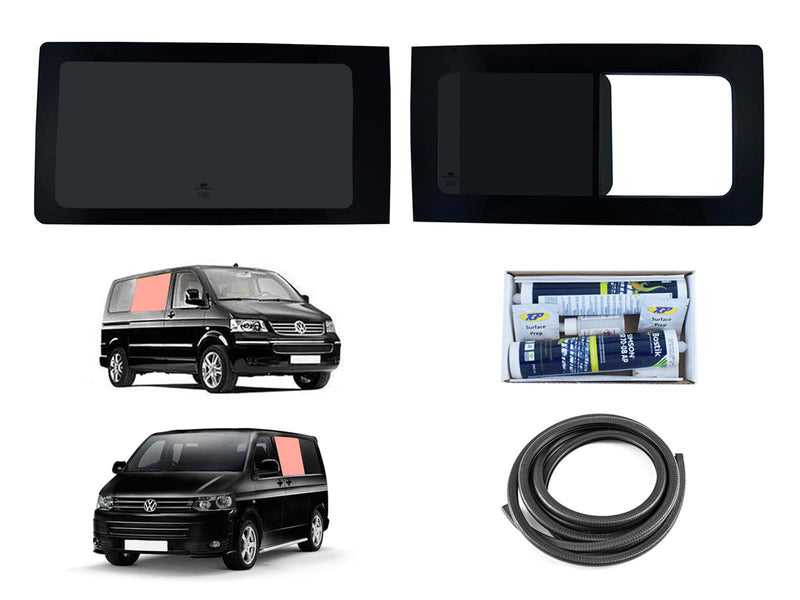 VW Transporter T5 (2003-2015) - Left Fixed Right Opening Dark Tint Windows & Fitting Kit