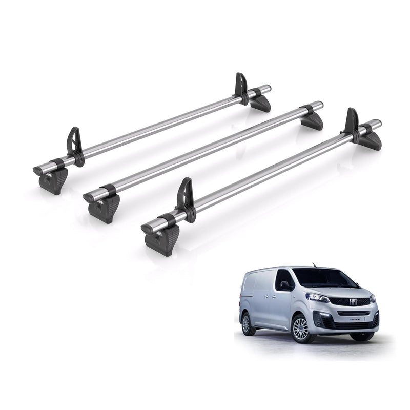 Fiat Scudo (2022-) - 3 Rhino Kammbar Fleet Roof Bars (Steel)