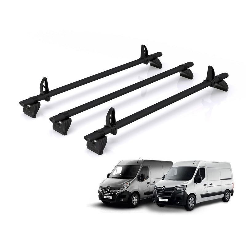 Renault Master (2010-2024) - 3 Rhino Kammbar Black Roof Bars (Aluminium)