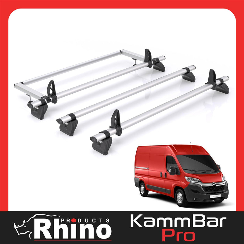 Citroen Relay (2006-) - 3 Rhino Kammbar Pro Roof Bars + Roller (Aluminium)