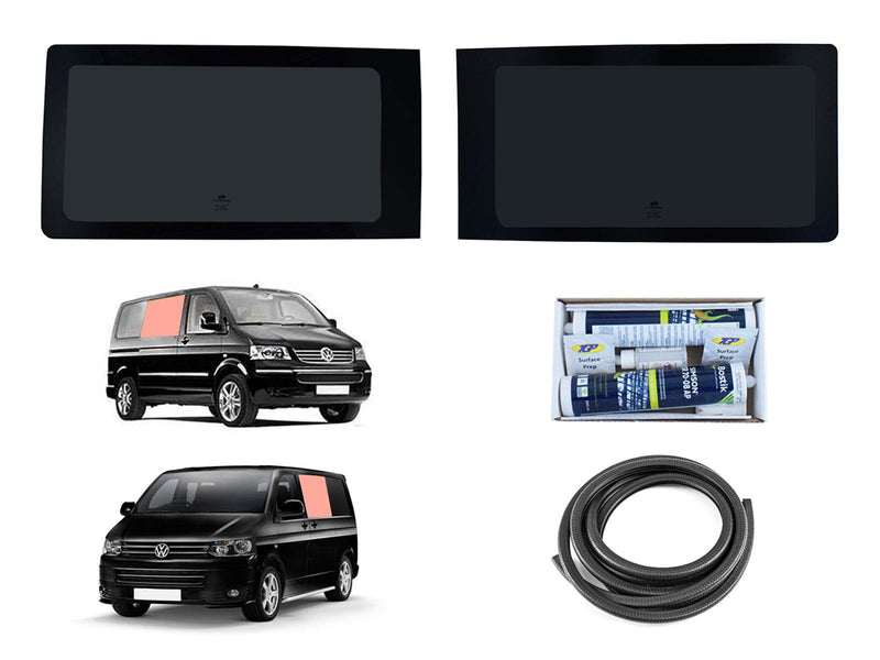 VW Transporter T5 (2003-2015) Driver and Passenger Side Fixed Window Privacy Camper Glass with Fitting Kit