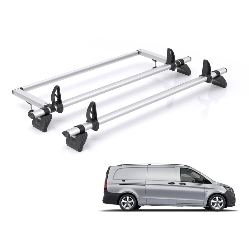 Mercedes Vito (2014-) - 2 Rhino Kammbar Pro Roof Bars + Roller (Aluminium)